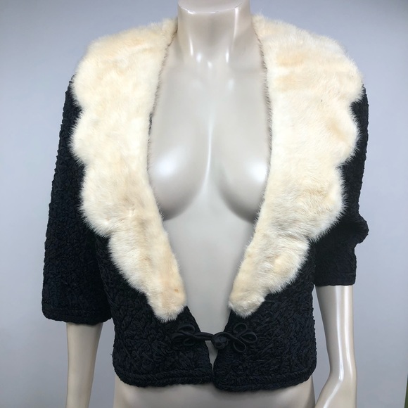 Vintage Jackets & Blazers - Vintage Black Fur Collar Jacket Fits Like Medium